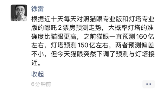 徐雷：预测哪吒2票房，灯塔准确度比猫眼更好