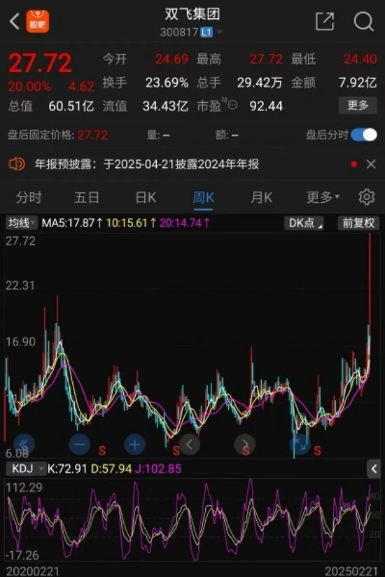 连续两个“20cm涨停”！双飞集团股价创历史新高，1.35万股民嗨了