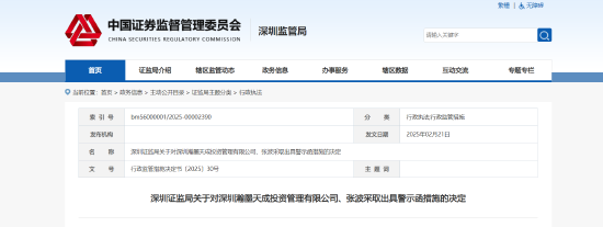 投资管理权限外让，信披违规！深圳瀚墨天成投资管理有限公司及相关责任人被出具警示函