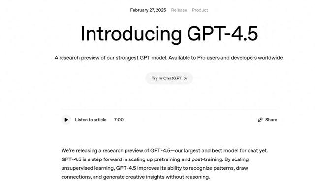 OpenAI发布GPT-4.5：情商高	、更擅长骗其他AI打钱