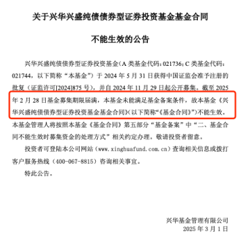 兴华纯债受挫？兴华兴盛纯债发行 “翻车” 成2025首只折戟新基金